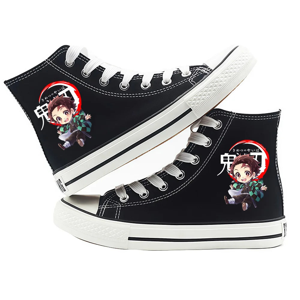 Anime Demon Slayer Canvas Shoes Casual Shoes High Top Sneaker Boys Girls Studebts Kawaii Hand-Painted Anime Shoes Birthday Gift