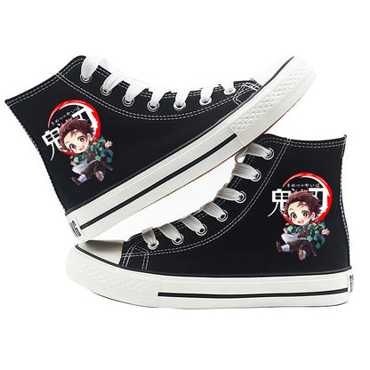 Anime Demon Slayer Canvas Shoes Casual Shoes High Top Sneaker Boys Girls Studebts Kawaii Hand-Painted Anime Shoes Birthday Gift