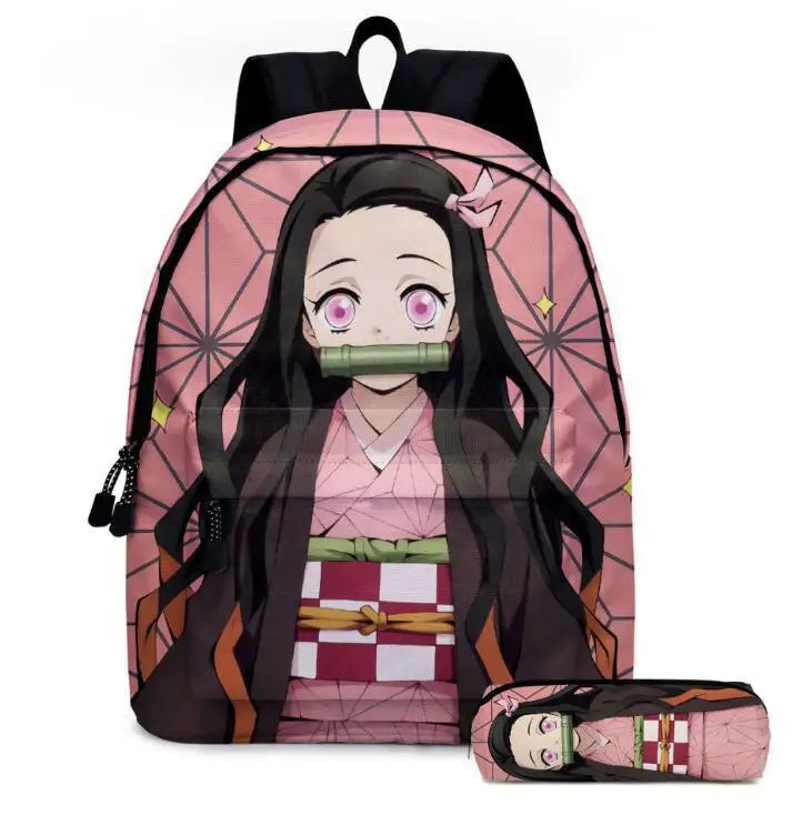 Anime Demon Slayer Series Tanjirou Nezuko Zenitsu Kochou Shinobu Backpack School Bag School Bag Student Pen Case Set Cute Gift