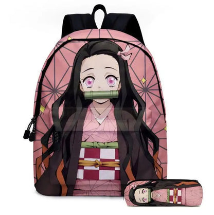 Anime Demon Slayer Series Tanjirou Nezuko Zenitsu Kochou Shinobu Backpack School Bag School Bag Student Pen Case Set Cute Gift