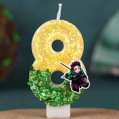 Demon Slayer Tanjirou Digital Candle Number 0-9 Kids Birthday Cake Decoration Supplies Cartoon Anime Party Accessories Supplies