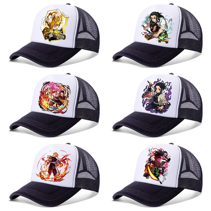 Kids Adults Baseball Caps Demon Slayer Infinity Castle Anime Character Print Sun Hat Cartoon Summer Adjustable Pointy Hats Gifts