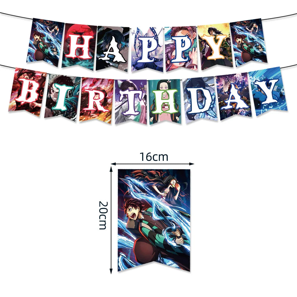 Demon Slayer Birthday Party Background Cloth Banner Balloons Paper Plates Napkins Tablecloth For Holiday Party Decor Supplies