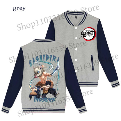 Demon Slayer Baseball Jacket Autumn Winter Jacket Coat Man Woman Giyu Tomioka Muichiro Tokito Anime Clothing Adult Harajuku Coat