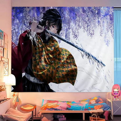 Anime Demon Slayer Colorful Tapestry Wall Hanging Bohemian Wall Tapestries Mandala Wall Art Decor
