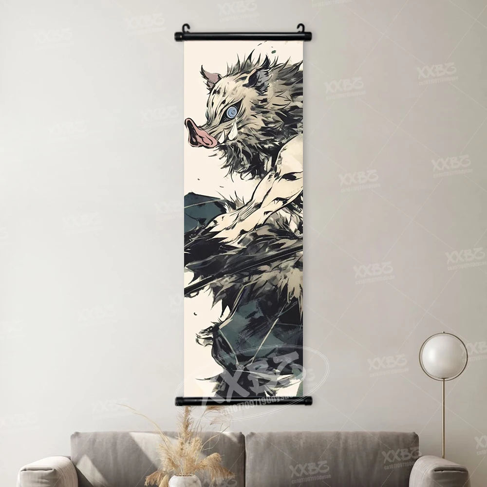 Demon Slayer Poster Home Decor Hashibira Inosuke Canvas Scrolls Picture Agatsuma Zenitsu Wall Art Kamado Nezuko Hanging Painting