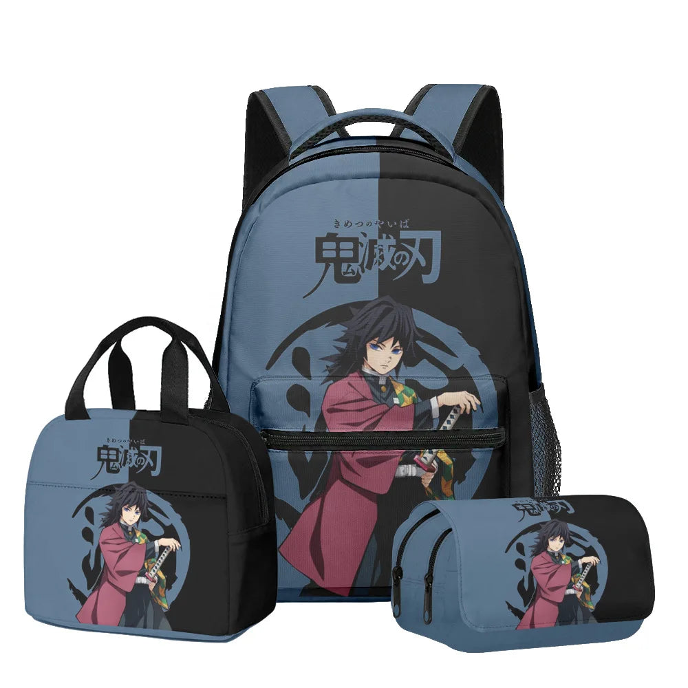 Anime Demon Slayer Kamado Nezuko 3Pcs School Bag Set Kids Backpack with Lunch Bag Pencil Case for Students Casual Travel Bookbag