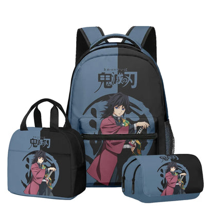 Anime Demon Slayer Kamado Nezuko 3Pcs School Bag Set Kids Backpack with Lunch Bag Pencil Case for Students Casual Travel Bookbag