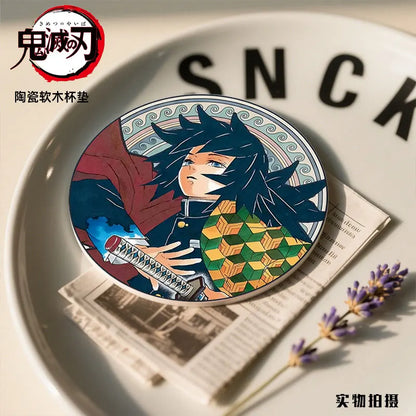 Demon Slayer Coaster Fans Round Ceramic Cork High Temperature Resistant Coaster Tsuyuri Kanao Kamado Tanjirou Kamado Nezuko Gift