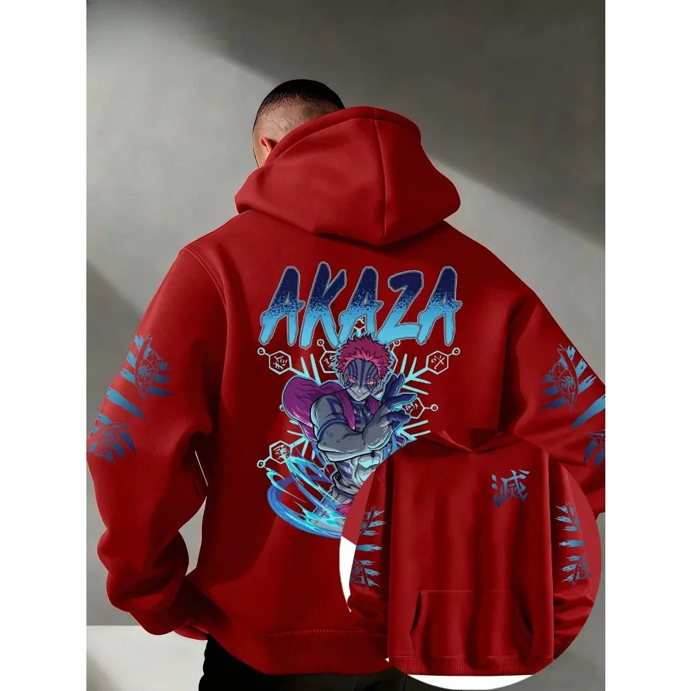 American Street Y2K "Demon Slayer" Themed Printed Men's Hoodie Anime Suitable for Both Men and Women Casual Sportswear