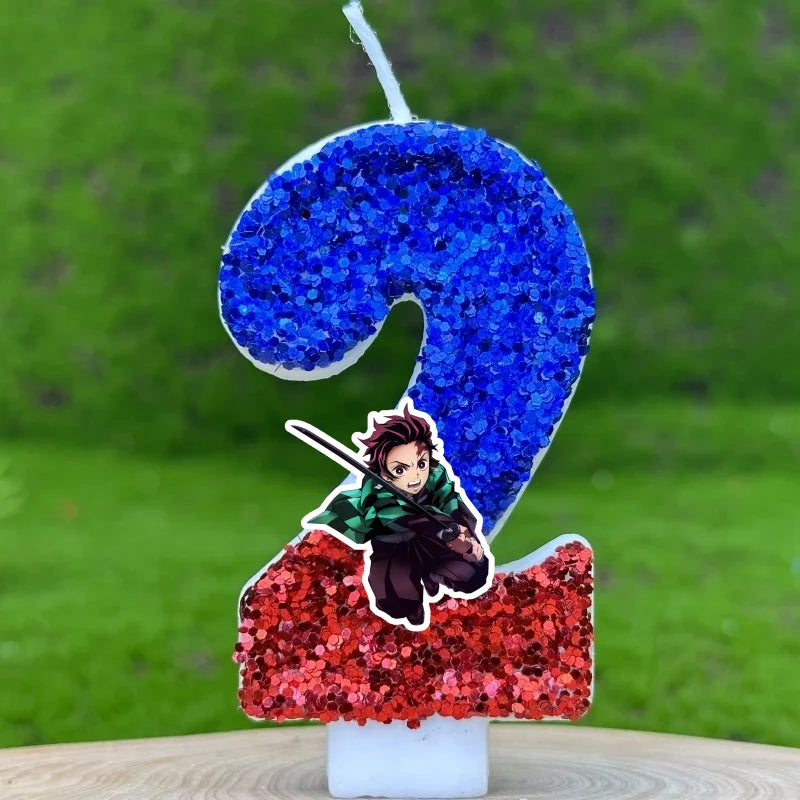 Demon Slayer Tanjirou Digital Candle Number 0-9 Kids Birthday Cake Decoration Supplies Cartoon Anime Party Accessories Supplies