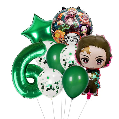 Demon Slayer Theme Tanjiro Kamado Theme Foil Balloons Set Latex Balloon Kids Birthday Party Decoration Number Balloon Globos