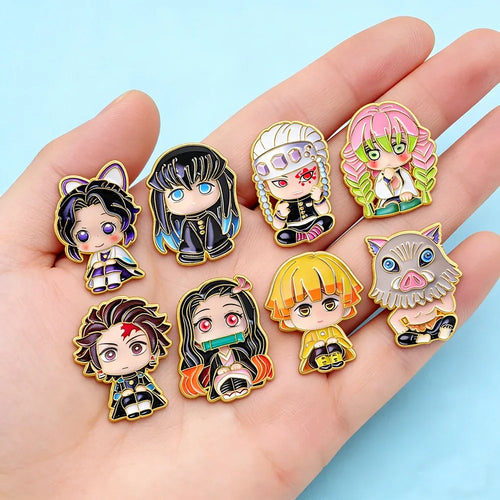 8Pcs Cute Demon Slayer Brooch Badge Anime Cosplay Chibi Character Tanjiro Nezuko Shinobu Giyuu Rengoku Enamel Lapel Pins Gift