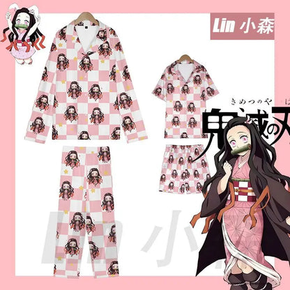 Anime Cosplay Homewear Demon Slayer Agatsuma Zenitsu Cute Pajama Set Demon Girl Pink Pattern Nightwear Loungewear Holiday Gift