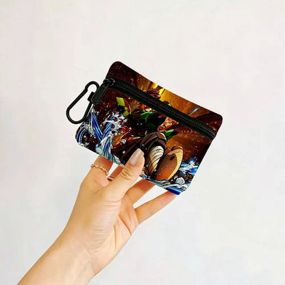 Anime D-DemonS Slayer Mini Oxford Cloth Coin Purse With Carabiner Hook Portable Key Card Wallet Small Zipper Storage Pouch