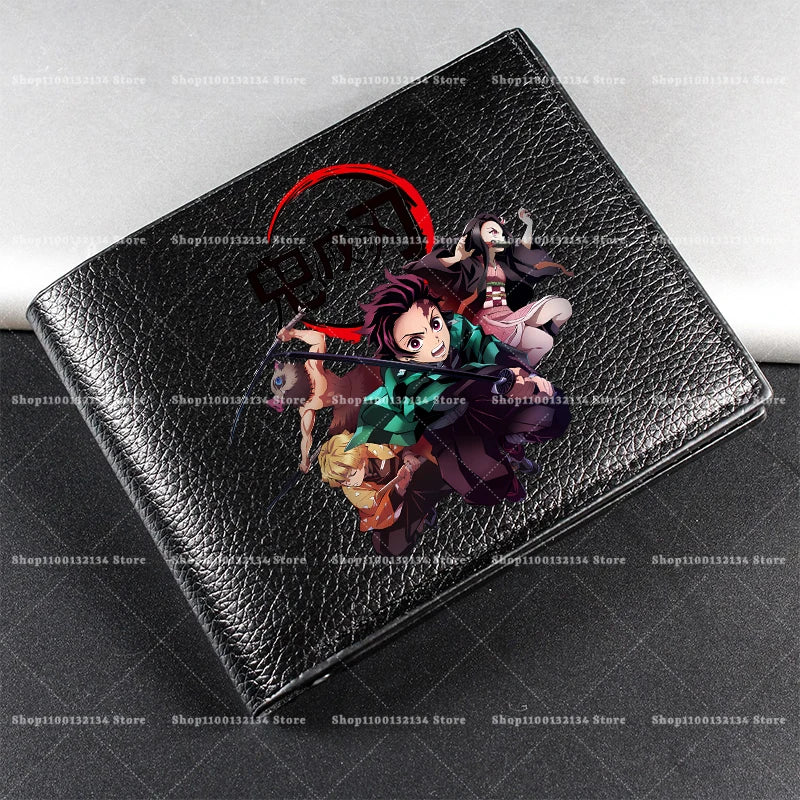 Demon Slayer Man Wallet Anime Print Short Wallets Portable Card Pack Fashion Zipper Coin Purse Adult Card Holder Male Money Bag