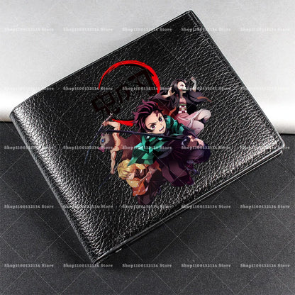 Demon Slayer Man Wallet Anime Print Short Wallets Portable Card Pack Fashion Zipper Coin Purse Adult Card Holder Male Money Bag