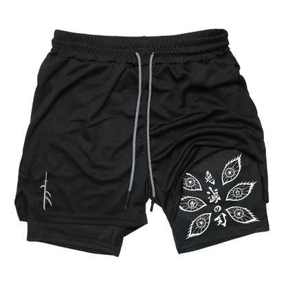 Demon Slayer Unisex Summer Sports Shorts Kokushibo Anime Printed Running Speed Dry Breathable 2-in-1 Double-layer Shorts