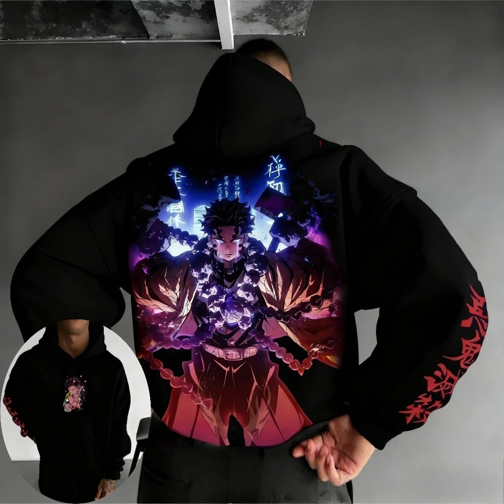Demon Slayer Men's Hoodie Sweatshirt Gyomei Himejima Anime Spring Autumn Winter Boy Harajuku Long-sleeved Parent-child Outfit