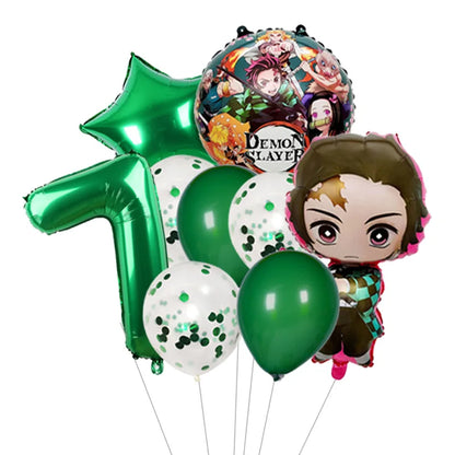 Demon Slayer Theme Tanjiro Kamado Theme Foil Balloons Set Latex Balloon Kids Birthday Party Decoration Number Balloon Globos