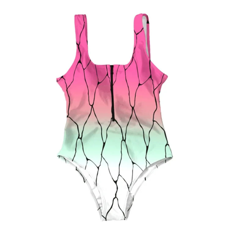 Anime Demon Slayer Cosplay Swimsuit Large Size 5XL Siamese Bathing Bikini Girls Sexy Sleeveless One-Pieces Beach Swimming Suit