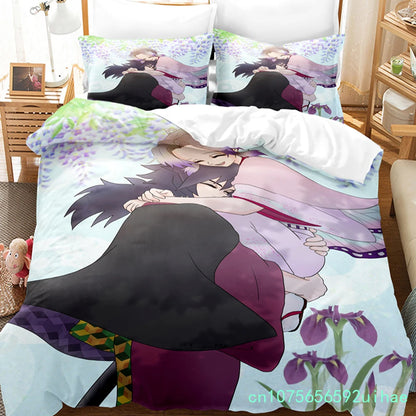 Kawaii Cartoon Demon Slayer Bedding Sets Duvet Cover Set With Pillowcase Twin Full Queen King Bedclothes Bed Linen Home Textiles