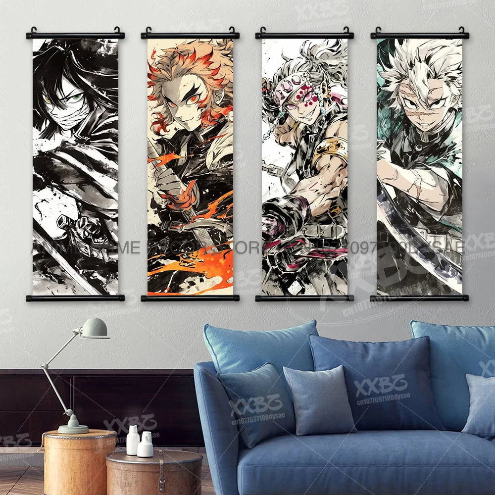 Demon Slayer Poster Home Decor Hashibira Inosuke Canvas Scrolls Picture Agatsuma Zenitsu Wall Art Kamado Nezuko Hanging Painting