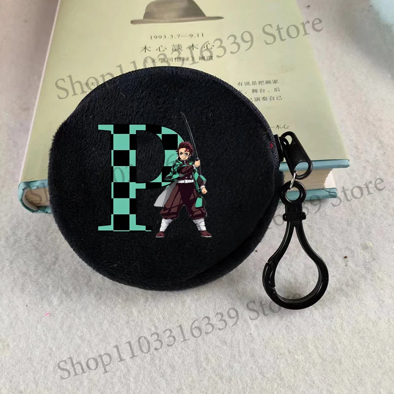 Demon Slayer Coin Purse Anime Figure Tanjiro Letters A-Z Wallet Key Earphones Storage Pouch Round Mini Zero Wallet Merchandise