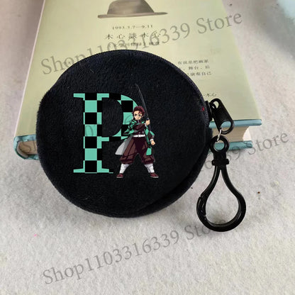 Demon Slayer Coin Purse Anime Figure Tanjiro Letters A-Z Wallet Key Earphones Storage Pouch Round Mini Zero Wallet Merchandise