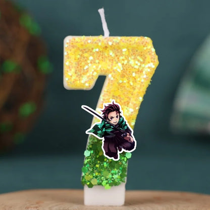 Demon Slayer Tanjirou Digital Candle Number 0-9 Kids Birthday Cake Decoration Supplies Cartoon Anime Party Accessories Supplies
