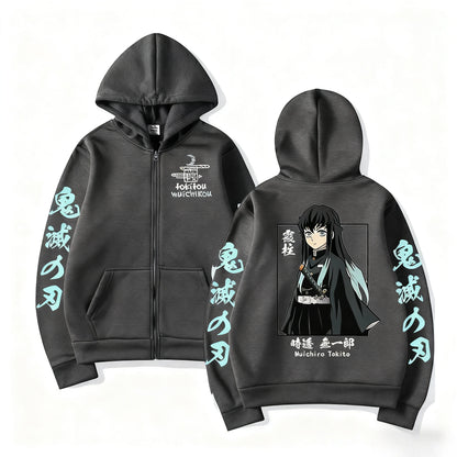 Demon Slayer Muichiro Tokit Hoodie Anime Jacket Zip Up Casual Tops Streetwear 2026 Autumn Winter Long Sleeve Pullover Men Women
