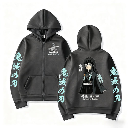 Demon Slayer Muichiro Tokit Hoodie Anime Jacket Zip Up Casual Tops Streetwear 2026 Autumn Winter Long Sleeve Pullover Men Women