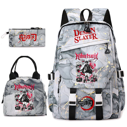 Demon Slayer Anime Backpack Set for Girls Demon Slayer 3Pcs School Bag Lunch Kit Pouch