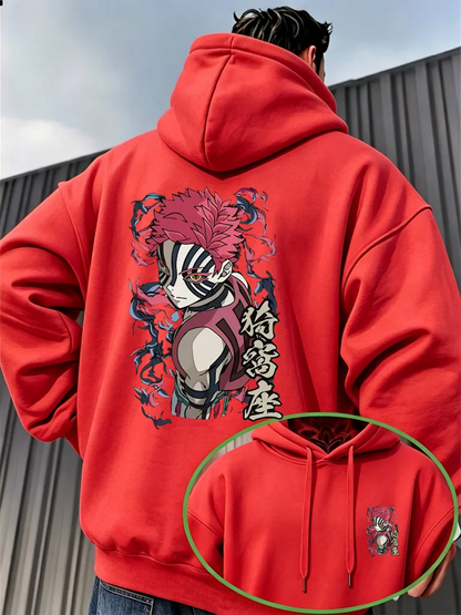 Bandai Demon Slayer Akaza Men's Hoodie High Quality Soft Thick Fleece Pullover Sweatshirt Warm Casual Autumn Winter Style