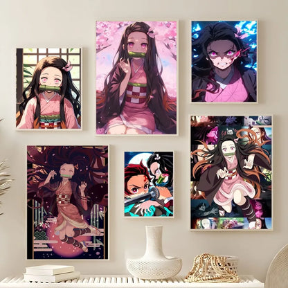 Demon Slayer Nezuko Kamado Cartoon Poster HD Art Sticky Wall Waterproof Home Living Room Bedroom Bar Aesthetic Decoration