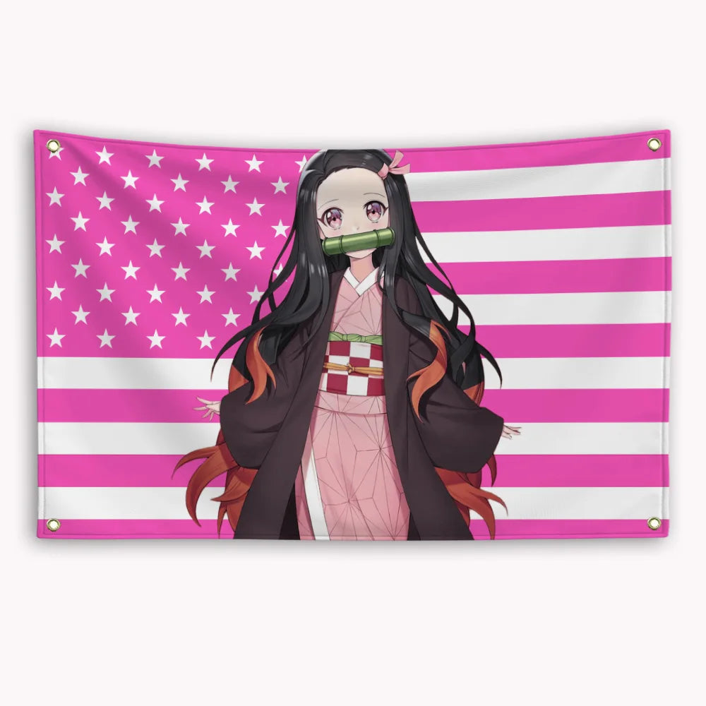 Anime Demon Slayer American Flag Rengoku Kyoujurou Kochou Shinobu Banner Advertising Home Decor Items Tapestry Garage Flags Hang