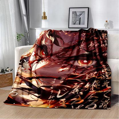 2026 Demon Slayer Tanjiro Kamado Water Breathing Print Flannel Blanket Double-sided All Seasons Throw Soft Nap Blanket for Home