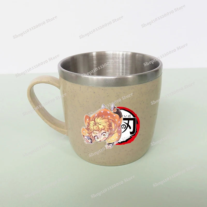Demon Slayer Kimetsu No Yaiba Double Layer Anti-scalding Water Cup Anime 304 Stainless Steel Milk Mug Anti Drop Water Glass Gift