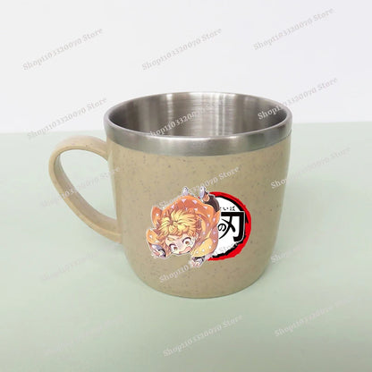 Demon Slayer Kimetsu No Yaiba Double Layer Anti-scalding Water Cup Anime 304 Stainless Steel Milk Mug Anti Drop Water Glass Gift