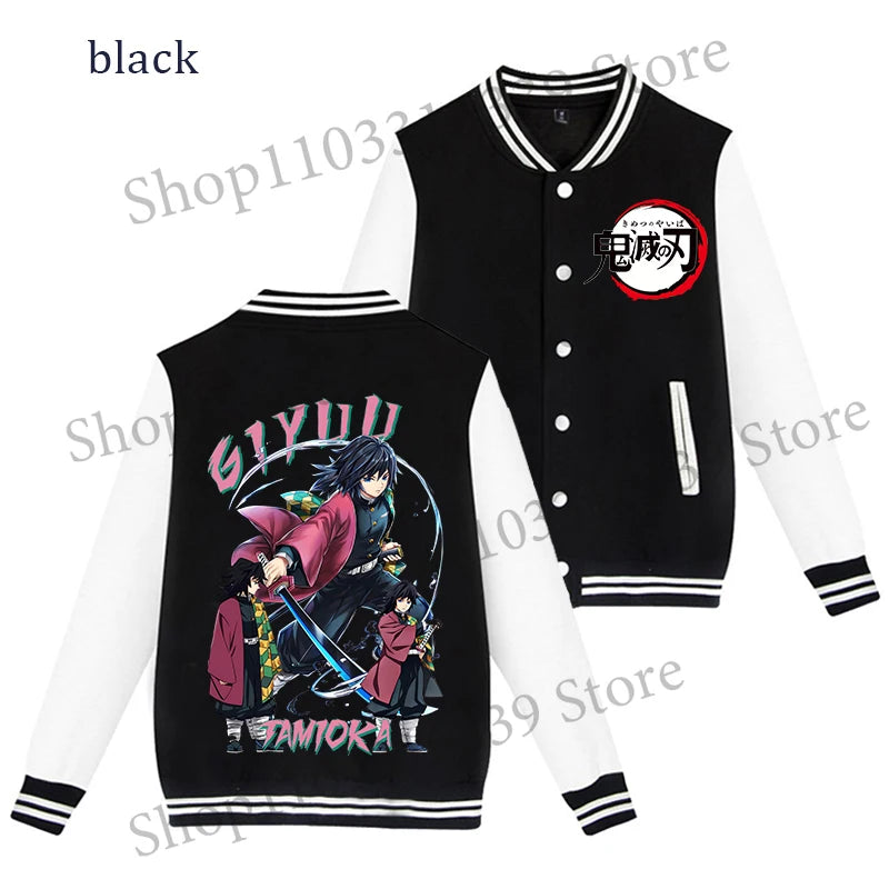 Demon Slayer Baseball Jacket Autumn Winter Jacket Coat Man Woman Giyu Tomioka Muichiro Tokito Anime Clothing Adult Harajuku Coat