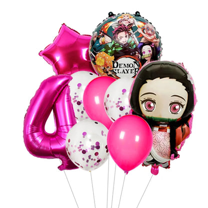 Demon Slayer Theme Tanjiro Kamado Theme Foil Balloons Set Latex Balloon Kids Birthday Party Decoration Number Balloon Globos