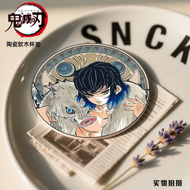 Demon Slayer Coaster Fans Round Ceramic Cork High Temperature Resistant Coaster Tsuyuri Kanao Kamado Tanjirou Kamado Nezuko Gift