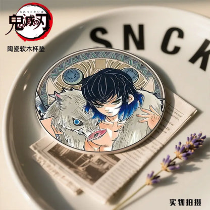 Demon Slayer Coaster Fans Round Ceramic Cork High Temperature Resistant Coaster Tsuyuri Kanao Kamado Tanjirou Kamado Nezuko Gift