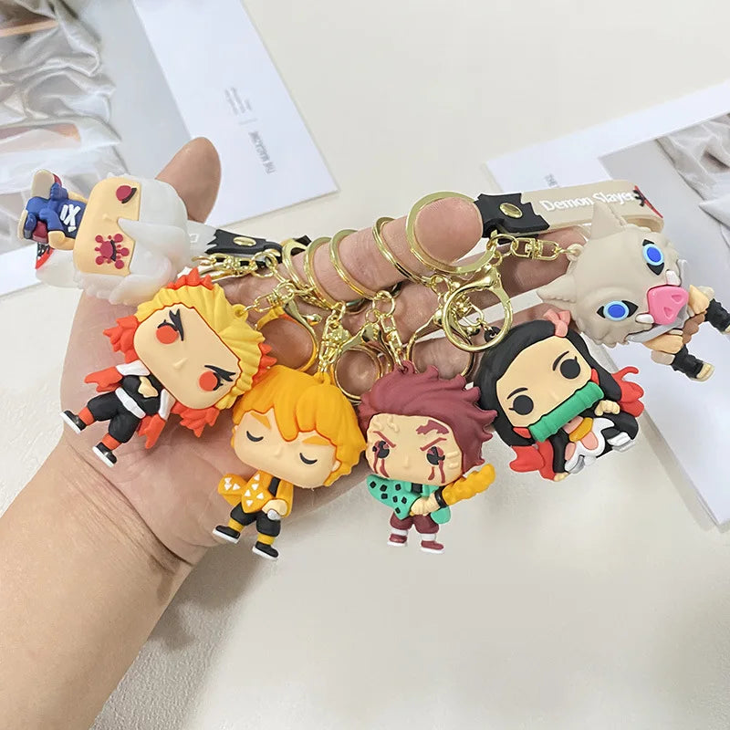 41 Styles Demon Slayer Kimetsu No Yaiba Blade of Ghost Keychain Cute Characters Bag Decor Car Key Chain Ring Fans Gift