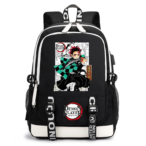 Demon Slayer Anime Print Student Backpack USB Charging Port Lightweight School Bag for Boys Girls