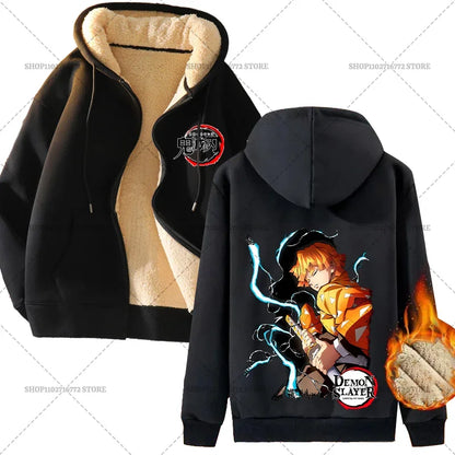 Fashion Clothes Anime Kimetsus No Yaibas Print Sweatshirt Men Women Demons Slayers Winter Loose Fleece Zipper Coat Hoodies Gift