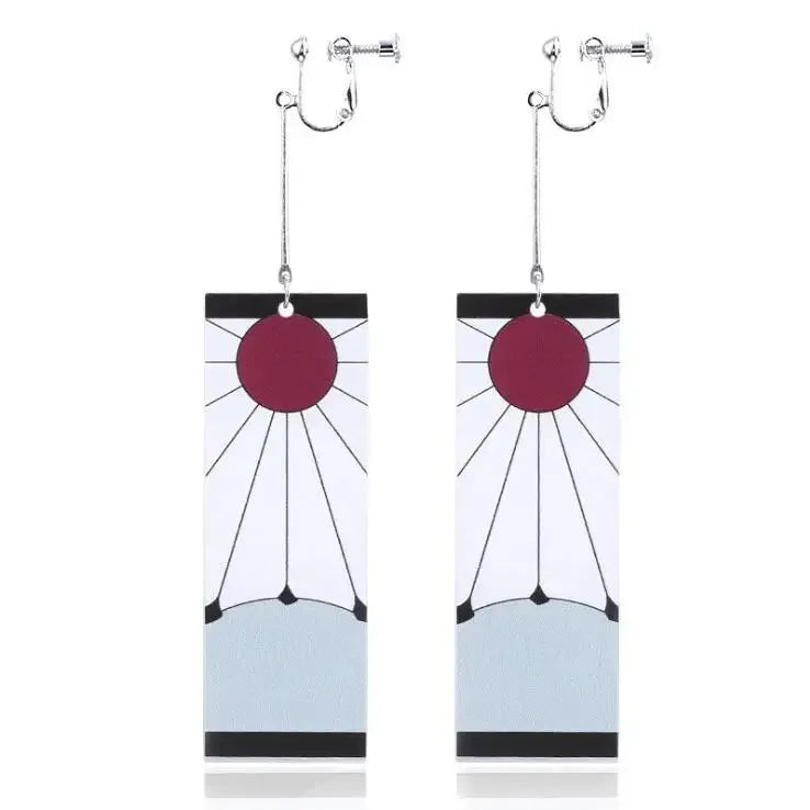 1PCS Fashion Acrylic Tanjiro Earrings Demon Slayer Earrings Anime Cosplay Props Hanafuda Drop Long Earrings for Women Girls