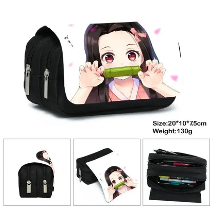 1PCS Demon Slayer  Anime Pen Bag Student Storage Bag Tanjirou Nezuko Zenitsu Giyuu Cartoon Pen Box Cute Boys Girls Pencil Case