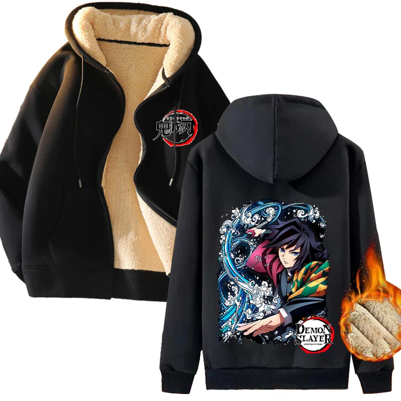 Fashion Clothes Anime Kimetsus No Yaibas Print Sweatshirt Men Women Demons Slayers Winter Loose Fleece Zipper Coat Hoodies Gift