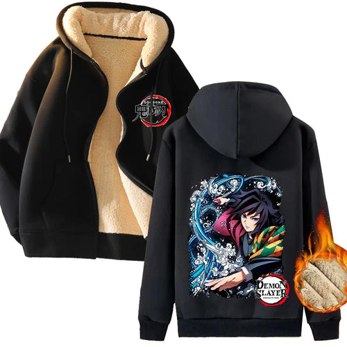Fashion Clothes Anime Kimetsus No Yaibas Print Sweatshirt Men Women Demons Slayers Winter Loose Fleece Zipper Coat Hoodies Gift